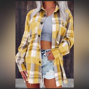 NEW•XL•Sunshine Yellow Plaid Flannel Shirt•NWT